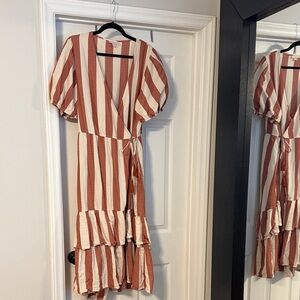 Knox Rose Rust and Cream Striped Wrap Midi Dress